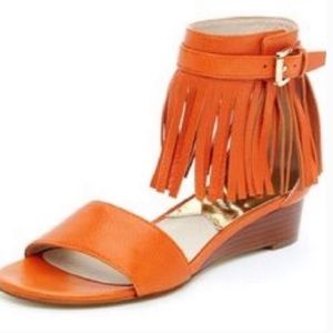 6 Michael Kors orange leather fringe sandal wedge